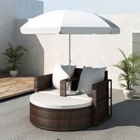 VidaXL Loungeset met parasol poly rattan bruin