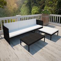 vidaXL 3-tlg. Garten-Lounge-Set mit Auflagen Poly Rattan  Schwarz