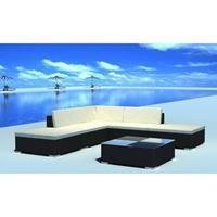 vidaXL 6-tlg. Garten-Lounge-Set mit Auflagen Poly Rattan  Schwarz