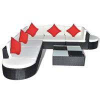 vidaXL 8-tlg. Garten-Lounge-Set mit Auflagen Poly Rattan  Schwarz