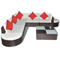 vidaXL 8-tlg. Garten-Lounge-Set mit Auflagen Poly Rattan  Braun