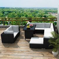 VidaXL Loungeset zwart poly rattan 28-delig