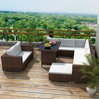 vidaXL 10-tlg. Garten-Lounge-Set mit Auflagen Poly Rattan  Braun