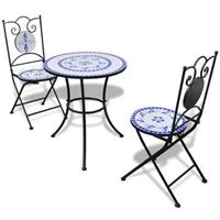 Bistrotafel met 2 stoelen 60 cm mozaïek blauw/wit