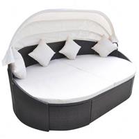 VidaXL Ligbed met luifel poly rattan bruin