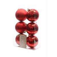 Kerstboom decoratie kerstballen mix rood 6 stuks