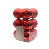 Kerstboom decoratie kerstballen mix rood 12 stuks