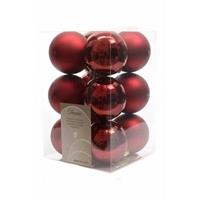 Kerstboom decoratie kerstballen mix donker rood 12 stuks