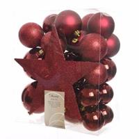 Kerstboom decoratie kerstballen set donkerrood 33 stuks