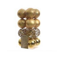 Kerstballen kunststof mix goud 6cm 16st kerstartikelen