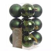 Kerstboom decoratie kerstballen mix groen 12 stuks