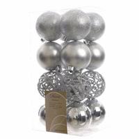 Kerstboom decoratie kerstballen mix zilver 16 stuks