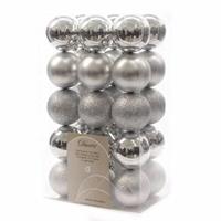 Kerstboom decoratie kerstballen mix zilver 30 stuks