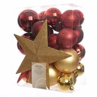 Kerstboom decoratie kerstballen set goud/rood 33 stuks