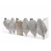 Kerstboom decoratie kerstbal dennenappels zilver 6 stuks