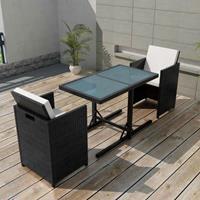 VidaXL 3-delige Bistroset met kussens poly rattan zwart