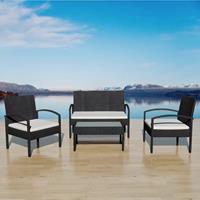 vidaXL 4-tlg. Garten-Lounge-Set mit Auflagen Poly Rattan  Schwarz