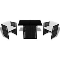 3-tlg. Bistro-Set mit Auflagen Poly Rattan Schwarz - VIDAXL