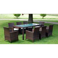 vidaXL 9-tlg. Garten-Essgruppe mit Auflagen Poly Rattan  Braun
