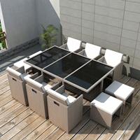 vidaXL 11-tlg. Garten-Essgruppe mit Auflagen Poly Rattan  Beige