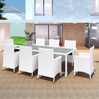 vidaXL 9-tlg. Garten-Essgruppe Poly Rattan Cremeweiß Weiß