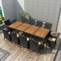 vidaXL 11-tlg. Garten-Essgruppe mit Auflagen Poly Rattan Schwarz 