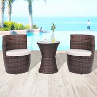 vidaXL 3-tlg. Bistro-Set mit Auflagen Poly Rattan  Braun