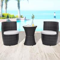 vidaXL 3-tlg. Bistro-Set mit Auflagen Poly Rattan  Schwarz