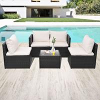 vidaXL 5-tlg. Garten-Lounge-Set mit Auflagen Poly Rattan  Schwarz