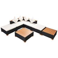 Loungeset poly rattan HKC blad zwart 16-delig