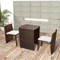 vidaXL 3-tlg. Bistro-Set mit Auflagen Poly Rattan  Braun