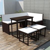 vidaXL 5-tlg. Garten-Essgruppe Stahl Poly Rattan  Braun