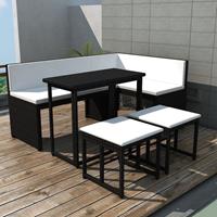 vidaXL 5-tlg. Garten-Essgruppe Stahl Poly Rattan  Schwarz