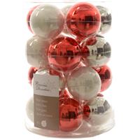 Decoris Glas Kerstballen Mix (6cm) Box 20 Stuks Rood-Witte Mix
