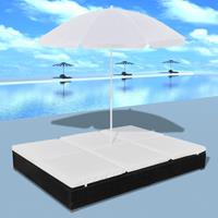 VidaXL Ligbed met parasol poly rattan zwart