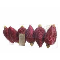 Kerstboom decoratie kerstbal dennenappels donkerrood 6 stuks Rood