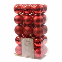 Kerstboom decoratie kerstballen mix rood 30 stuks