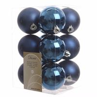 Decoris Kerstboom decoratie kerstballen mix blauw 12 stuks Blauw