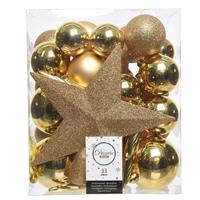Goud kerstballen pakket met piek 33 stuks 33 stuks Goudkleurig