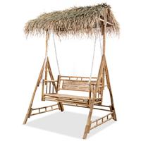 vidaXL 2-Sitzer-Schaukelbank mit Palmblättern Bambus 202 cm Braun