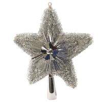 Kerstboom piek glitters zilver 23 cm Zilver