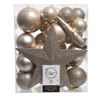 Champagne kerstballen pakket met piek 33 stuks Creme