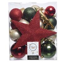 Groen/goud/rood kerstballen pakket met piek 33 stuks Multi