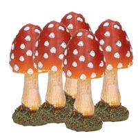 5x stuks decoratie paddenstoelen vliegenzwammen 8 cm Multi