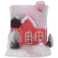 Rood kerstdorp huisje 18 cm type 1 met LED verlichting Rood