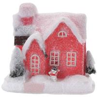 Rood kerstdorp huisje 18 cm type 2 met LED verlichting Rood