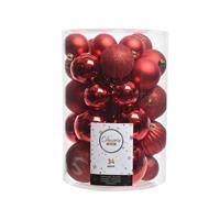 Rode kerstversiering kerstballenset 34 stuks Rood