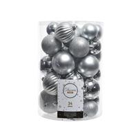 Zilveren kerstversiering kerstballenset 34 stuks Zilver