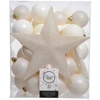 Decoris Kerstballen Mix Met Piek Box 33 Stuks Wolwit