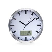 Velleman Wandklok aluminium met thermometer en hygrometer